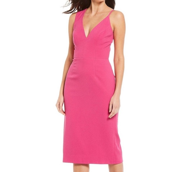Dress the Population Erika Midi Dress Bright Fuchsia Size XS NWT - Picture 1 of 15